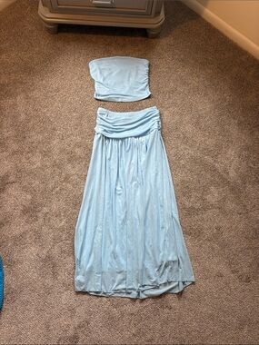 Light Blue Women's Two Piece Set Maxi Skirt & Tube Top